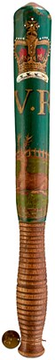Lot 738 - OF DERBYSHIRE INTEREST: A VICTORIAN PAINTED WOOD TRUNCHEON