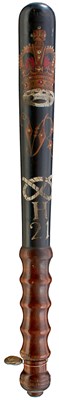 Lot 675 - OF STAFFORDSHIRE INTEREST: A VICTORIAN PAINTED WOOD TRUNCHEON