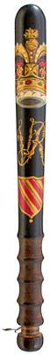 Lot 692 - A VICTORIAN PAINTED WOOD TRUNCHEON