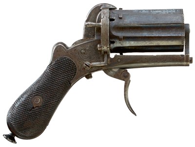 Lot 424 - A 7MM SIX-SHOT PINFIRE PEPPERBOX REVOLVER