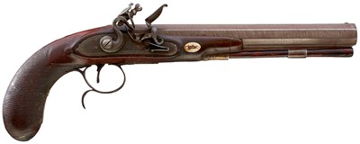 Lot 373 - A 16-BORE IRISH FLINT LOCK DUELLING PISTOL BY PATTISON OF DUBLIN