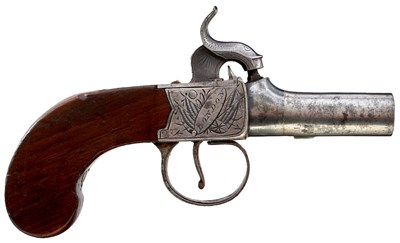 Lot 392 - A 54-BORE PERCUSSION BOXLOCK POCKET PISTOL BY SMITH