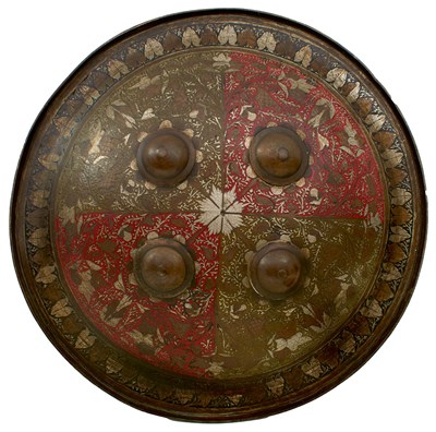 Lot 488 - A LATE 19TH CENTURY INDIAN BENARES SHIELD