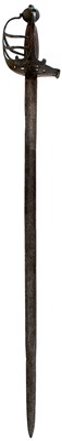 Lot 632 - A 17TH CENTURY ENGLISH CIVIL WAR PERIOD MORTUARY HILTED BACK SWORD