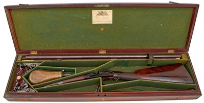 Lot 305 - A CASED 19-BORE DOUBLE BARRELLED FLINTLOCK SPORTING GUN BY JOHN MANTON & SON