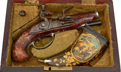 Lot 375 - A 34-BORE FRENCH FLINTLOCK POCKET PISTOL BY PAVE OF MONMARTE