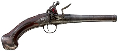 Lot 366 - A QUEEN ANNE 18-BORE FLINTLOCK SILVER MOUNTED HOLSTER PISTOL BY LOUIS BARBAR
