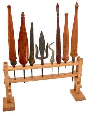 Lot 535 - A STAND OF INDONESIAN (JAVA) TOMBAK OR SPEAR HEADS