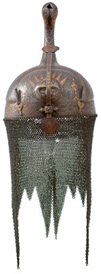 Lot 474 - A FINE 19TH CENTURY INDO-PERSIAN KULAH KHUD OR HELMET
