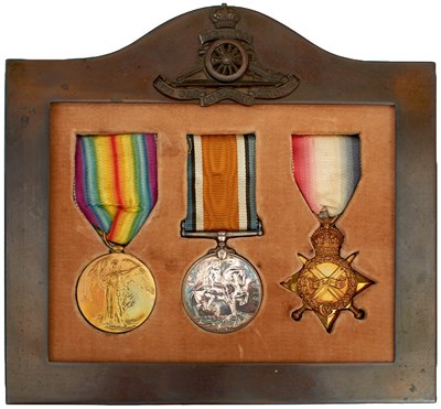 Lot 766 - HONOURABLE ARTILLERY COMPANY: A FRAMED FIRST WAR TRIO OF MEDALS