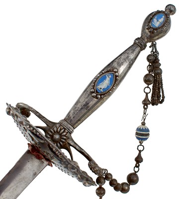 Lot 209 - A VERY RARE 18TH CENTURY WEDGWOOD JASPERWARE SMALLSWORD BY MATTHEW BOULTON