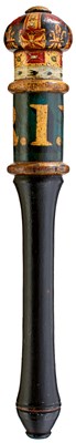 Lot 869 - A VICTORIAN PAINTED WOOD CROWN TOP TRUNCHEON