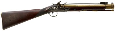 Lot 187 - A FLINTLOCK BRASS BARRELLED BAYONET BLUNDERBUSS BY WALKLATE