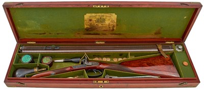 Lot 308 - A CASED 15-BORE DOUBLE BARRELLED PERCUSSION SPORTING RIFLE BY CHARLES SMITH