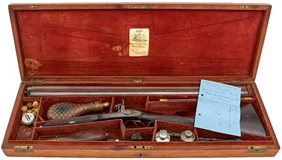 Lot 311 - A CASED 14-BORE DOUBLE BARRELLED PERCUSSION SPORTING GUN BY WILLIAM POWELL & SON