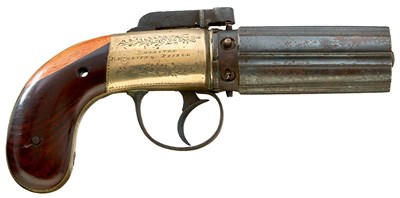 Lot 427 - AN 85-BORE SIX-SHOT PERCUSSION PEPPERBOX REVOLVER BY THOMAS LLOYD