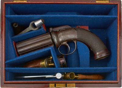 Lot 409 - A 54-BORE SIX-SHOT PERCUSSION PEPPERBOX REVOLVER BY WESTLEY RICHARDS OF LONDON