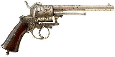 Lot 410 - A DELUXE ENGRAVED 11MM SIX-SHOT PINFIRE REVOLVER