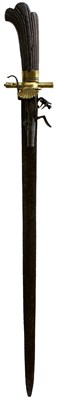 Lot 377 - A LATE 18TH CENTURY GERMAN COMBINATION HUNTING HANGER AND PISTOL