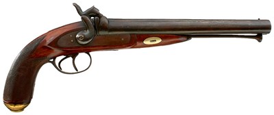 Lot 360 - A LARGE .750 CALIBRE DOUBLE BARRELLED PERCUSSION OFFICER'S PISTOL