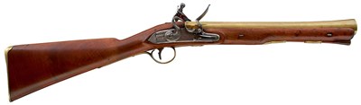 Lot 181 - A BRASS BARRELLED FLINTLOCK COACHING BLUNDERBUSS