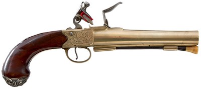 Lot 184 - A RARE LARGE PAIR OF 14-BORE FLINTLOCK PAKTONG SILVER MOUNTED OFFICER'S PISTOLS