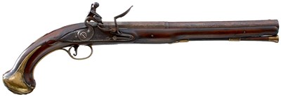Lot 190 - AN 18-BORE FLINTLOCK HOLSTER PISTOL BY HADLEY