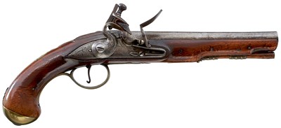 Lot 191 - A 25-BORE FLINTLOCK TRAVELLING PISTOL BY JORDAN