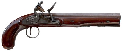 Lot 201 - A .650 CALIBRE IRISH FLINTLOCK OFFICER'S PISTOL BY BOWLS