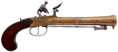 Lot 205 - A 5-BORE FLINTLOCK BRASS BAYONET BLUNDERBUSS PISTOL BY WHEELER