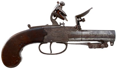 Lot 210 - A 40-BORE FLINTLOCK BAYONET POCKET PSITOL BY WALLIS
