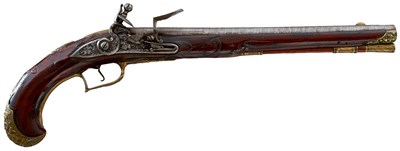 Lot 221 - A GOOD LARGE PAIR OF 20-BORE BOHEMIAN FLINTLOCK HOLSTER PISTOLS