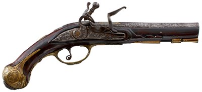Lot 170 - A 56-BORE FLINTLOCK OTTOMAN TRAVELLING PISTOL OF SMALL SIZE