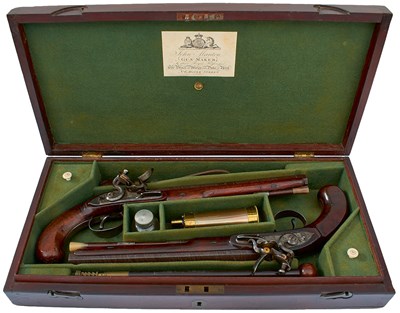 Lot 309 - A CASED PAIR OF 32-BORE FLINTLOCK DUELLING PISTOLS BY JOHN MANTON