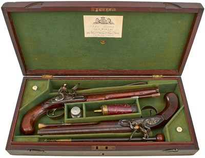 Lot 232 - A CASED PAIR OF 32-BORE FLINTLOCK DUELLING PISTOLS BY JOHN MANTON