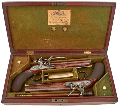 Lot 224 - A CASED PAIR OF 28-BORE FLINTLOCK OFFICER'S PISTOLS BY JOHN MANTON