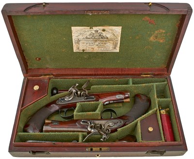 Lot 233 - A CRISP CASED PAIR OF 34-BORE FLINTLOCK TRAVELLERS BY JOSEPH EGG, CIRCA 1807