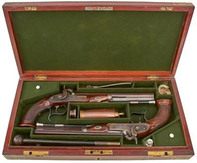 Lot 236 - AN EXCEPTIONAL PAIR OF PERCUSSION DUELLING PISTOLS BY LANCASTER