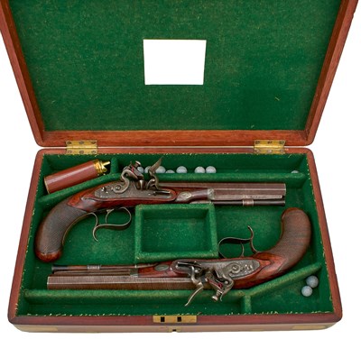 Lot 240 - A PAIR OF 19-BORE FLINTLOCK DUELLING OR OFFICER'S PISTOLS BY BLANCH