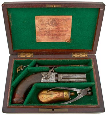 Lot 241 - A SCARCE 58-BORE COGSWELL PERCUSSION HAMMERLESS TURNOVER POCKET PISTOL