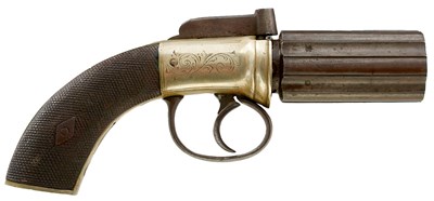 Lot 260 - A 100-BORE SIX-SHOT PERCUSSION PEPPERBOX REVOLVER BY D. EGG OF LONDON
