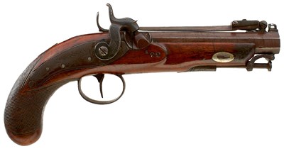 Lot 254 - A 56-BORE PERCUSSION BAYONET TRAVELLING PISTOL BY MORRIS