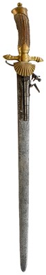 Lot 648 - A GOOD 18TH CENTURY GERMANY COMBINATION HUNTING SWORD AND PISTOL