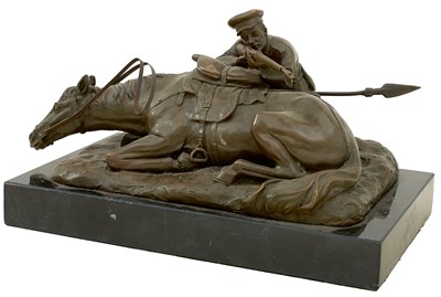Lot 759 - A RUSSIAN BRONZE SCULPTURE OF A RUSSIAN LANCER
