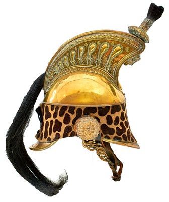 Lot 625 - A 19TH CENTURY FRENCH HEAVY CAVALRY HELMET TO THE 9TH DRAGOONS