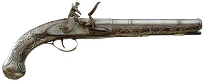 Lot 60 - A PAIR OF 14-BORE TURKISH OR OTTOMAN FLINTLOCK HOLSTER PISTOLS