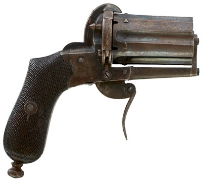 Lot 430 - A 7MM SIX-SHOT PINFIRE PEPPERBOX REVOLVER RETAILED BY BAKER