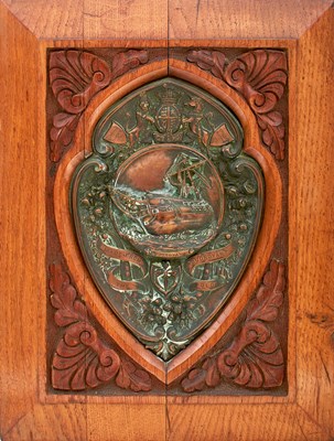 Lot 191 - AN OAK AND COPPER PLAQUE MADE FROM MATERIAL FROM HMS FOUDROYANT