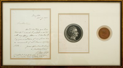 Lot 199 - ADMIRAL SIR WILLIAM SIDNEY SMITH SIGNED LETTER AND MEDALLION