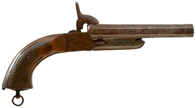 Lot 452 - A .577 CALIBRE DOUBLE BARRELLED PINFIRE PISTOL